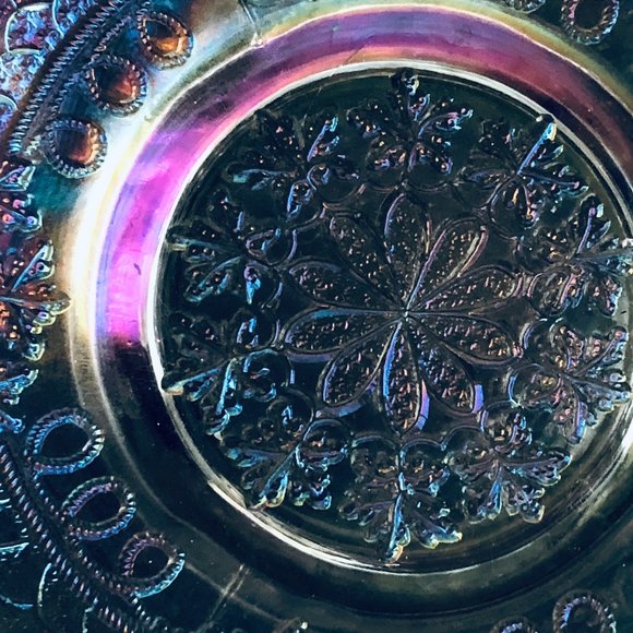 VINTAGE FENTON LEAF CHAIN (IRIDIL)WHITE IRIDESCENT FROSTED FIERY  GLASS  8" BOWL - Picture 10 of 16